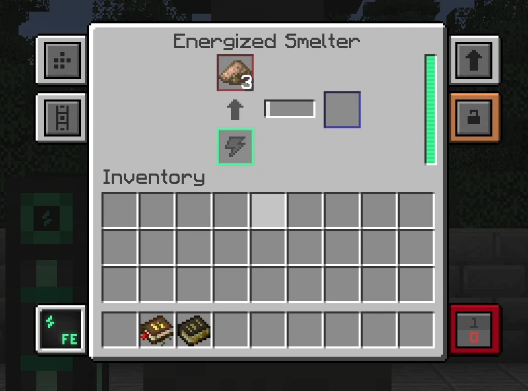 The Energized Smelter shows input, progress, and stored energy – our own screenshot from Craftoria 1.36.0