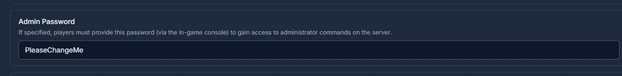Campo Admin-Password di un server ARK nel pannello game-serverhosting: questa password sblocca la console admin in-game e tutti i comandi cheat