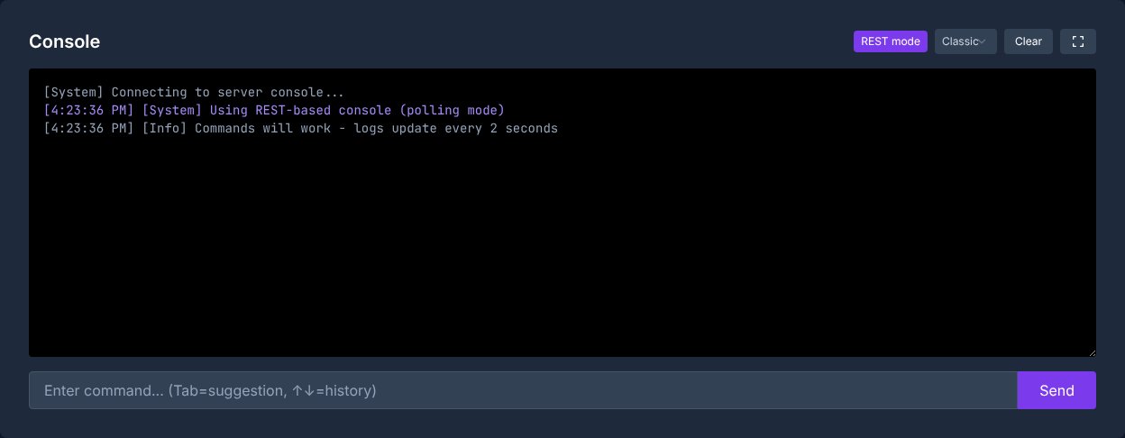 ARK admin console in the panel
