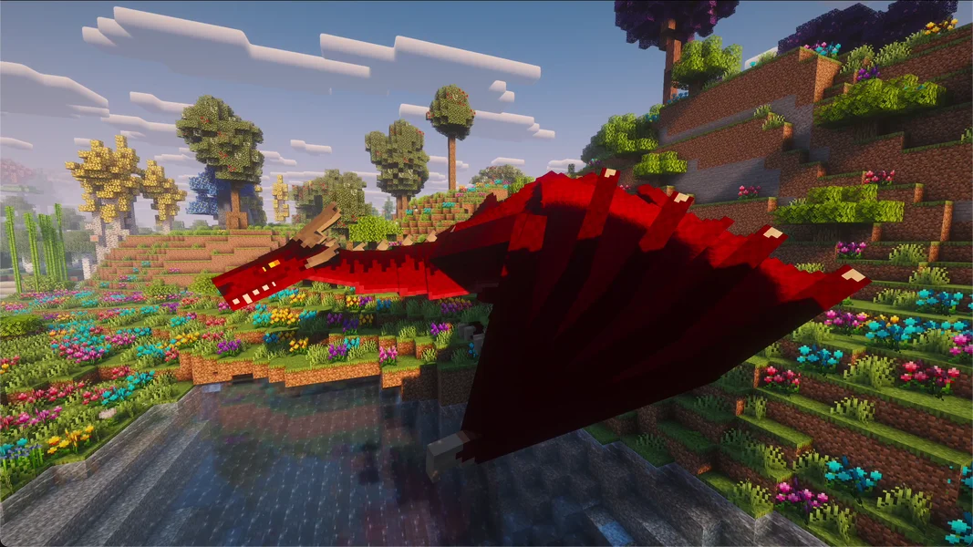 Fully grown fire dragon from Ice and Fire, spawned by command and with AI turned off – own capture from All the Mods 10 8.2