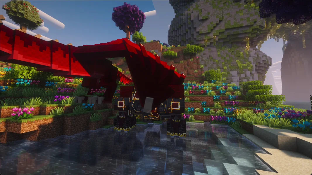 Netherite Monstrosity from L_Ender's Cataclysm next to the fire dragon, spawned by command and with AI turned off – own capture from All the Mods 10 8.2