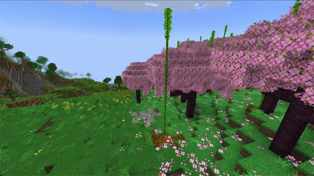 Cherry grove with pink trees on a hillside – own capture from Better MC BMC4 v59