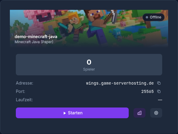 Server-Kachel bereit