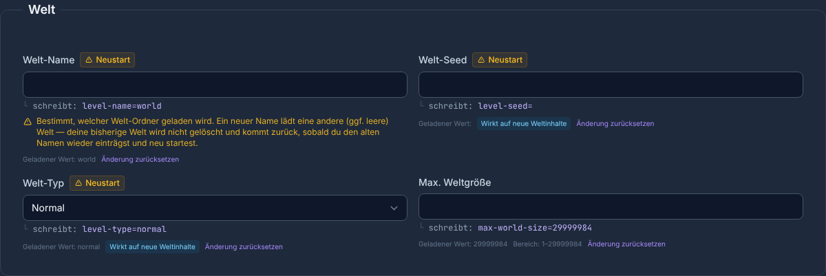level-name Einstellung