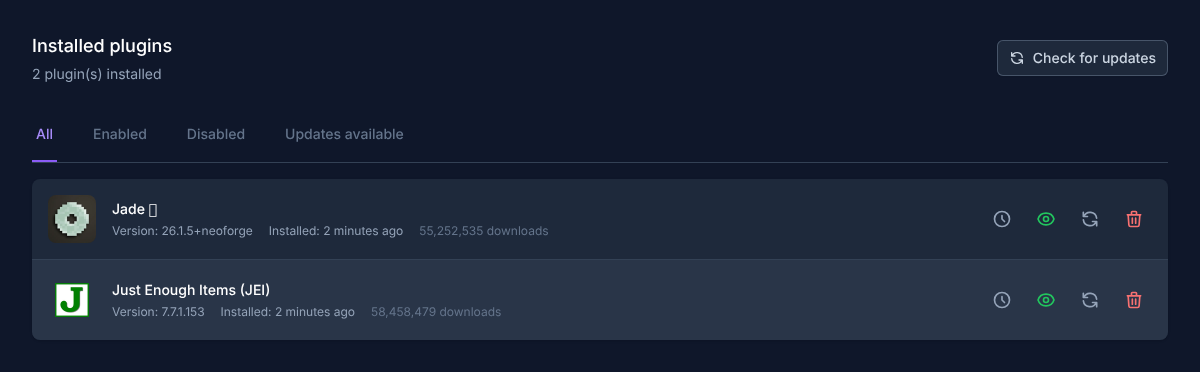 Installed mods