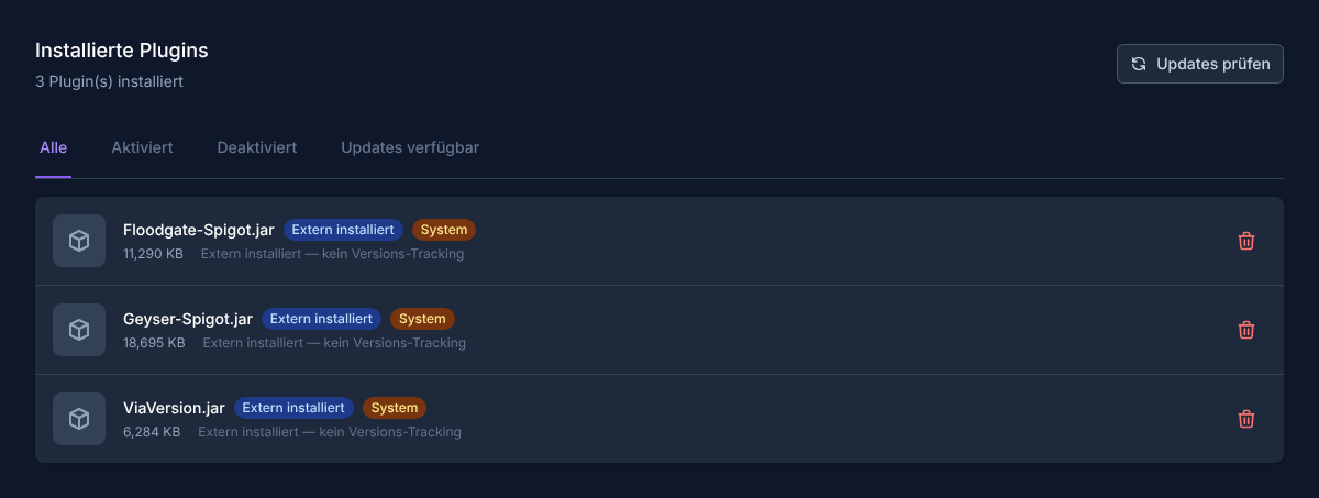 Installierte Plugins verwalten