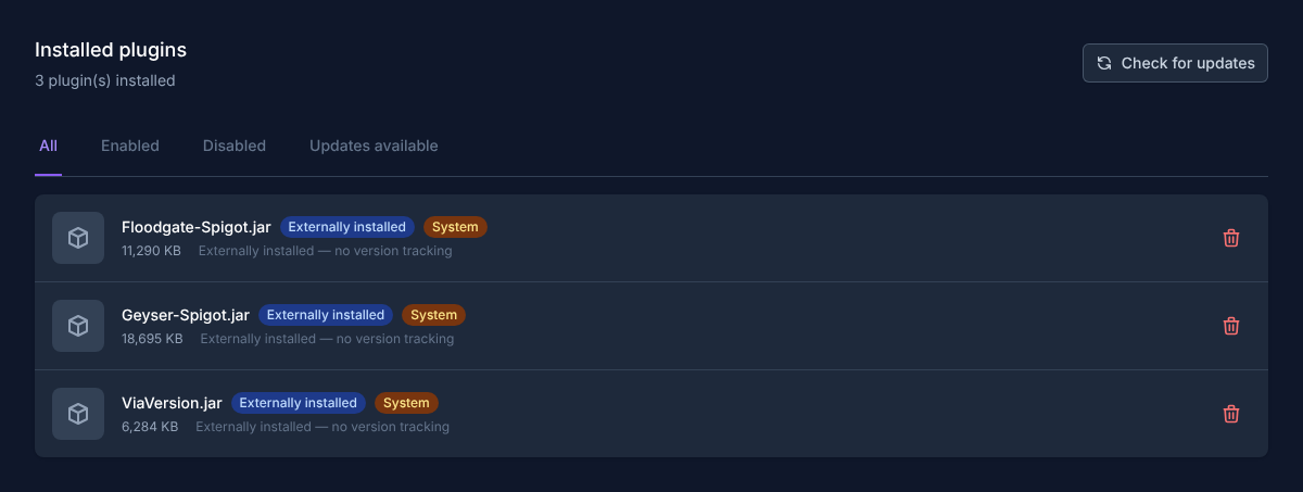 Manage installed plugins
