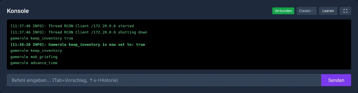 Console confirmation: keep_inventory on your Minecraft server