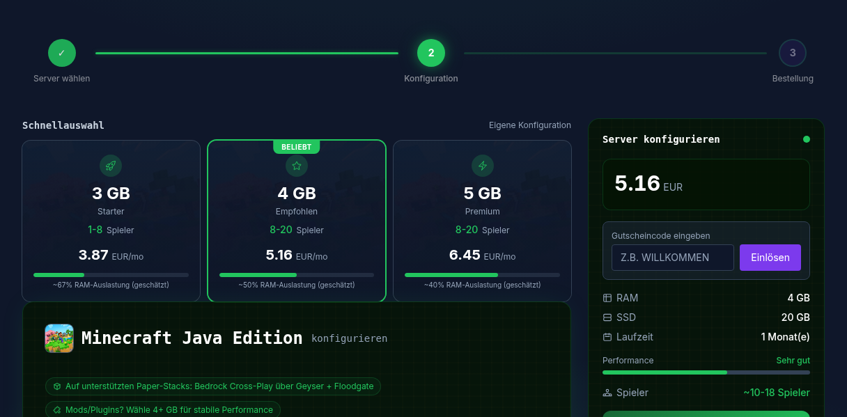 Modpack bei der Bestellung wählen