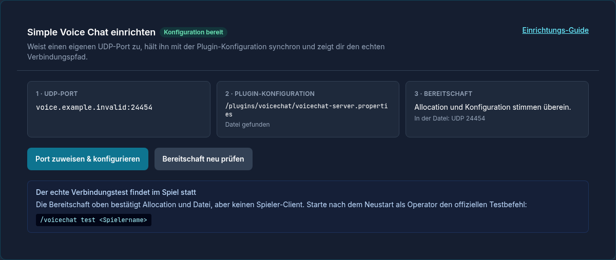 Simple Voice Chat: UDP-Port, Plugin-Konfiguration und Bereitschaft im Panel