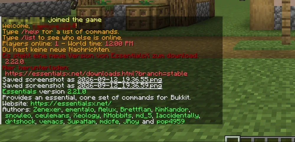 EssentialsX join message with a note about a newer version