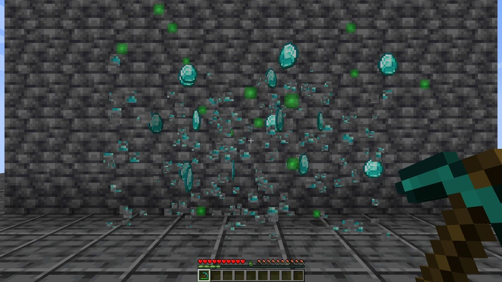 Breaking one block makes the entire vein break at the same time, the diamonds fly out of the wall