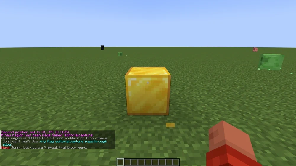 Region created; a block in the region cannot be broken