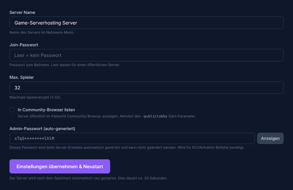 PalworldSettingsWizard – overview of all fields