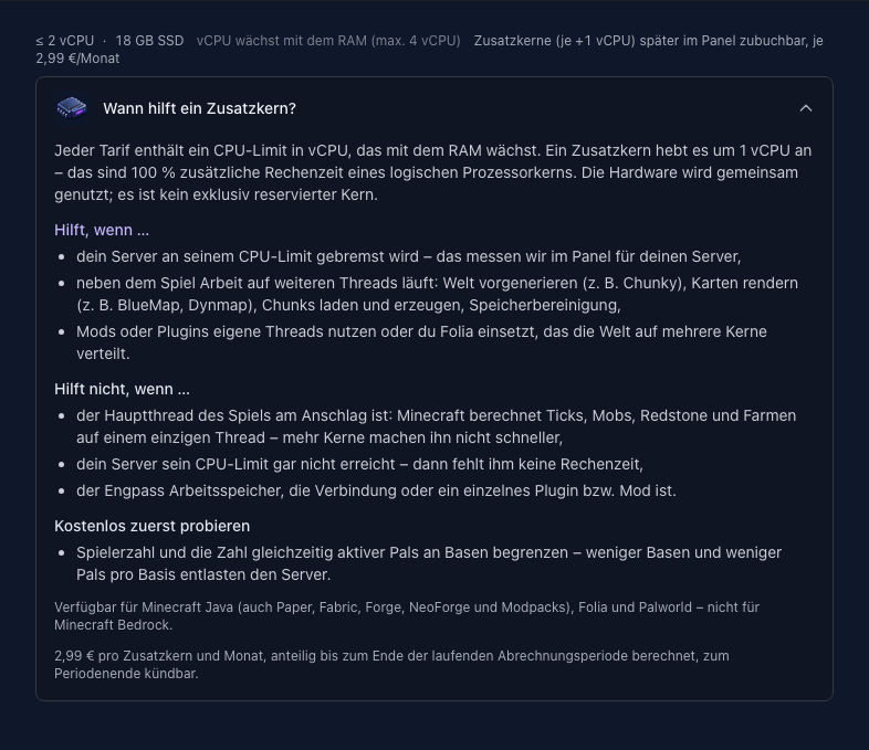 Hinweis zum Zusatzkern im Bestellassistenten mit aufgeklapptem Erklärblock