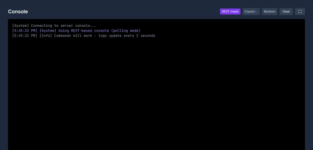 Game-Serverhosting ARK control panel showing the live console and admin commands