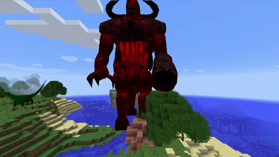 Rahovart, demon boss from Lycanites Mobs, placed via command with AI disabled – our own screenshot from RLCraft 2.9.3