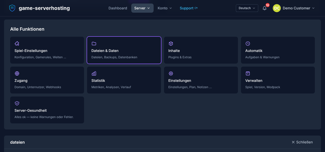 SCP-SL file manager in the game-serverhosting panel with the actual server files