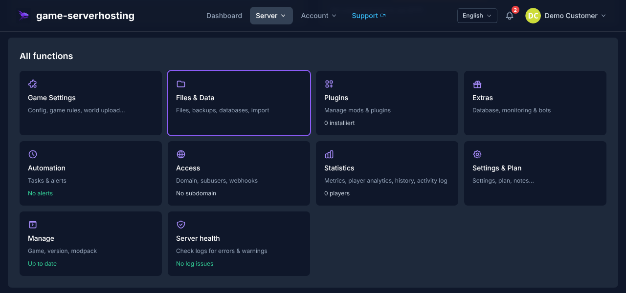 Gestor de archivos de SCP-SL en el panel de game-serverhosting con los archivos reales del servidor