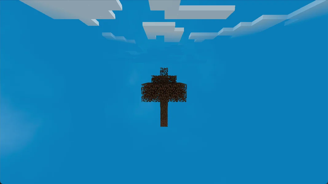 Wide shot: the tree alone in the void – our own screenshot from SkyFactory 4 4.2.4
