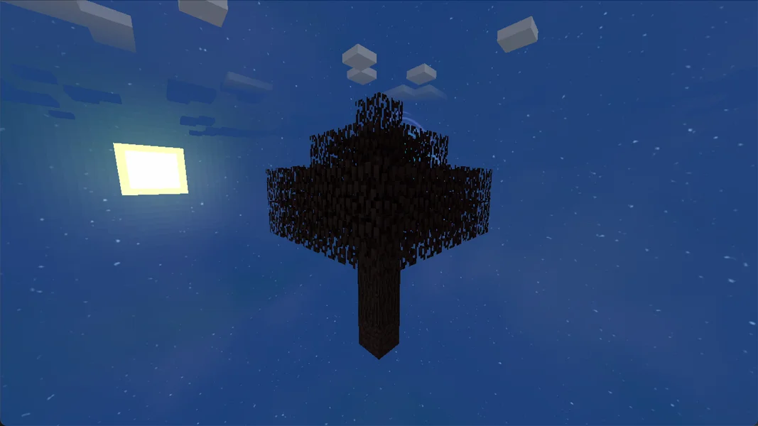The starting tree in the evening, the moon rising – our own screenshot from SkyFactory 4 4.2.4