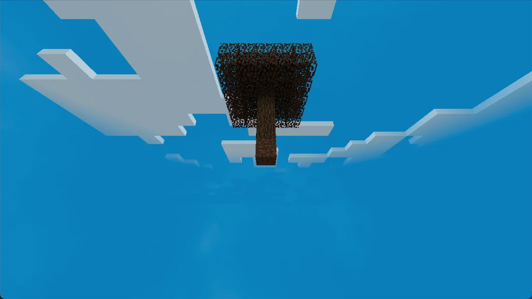 View from below at the starting tree, only the void beneath it – our own screenshot from SkyFactory 4 4.2.4