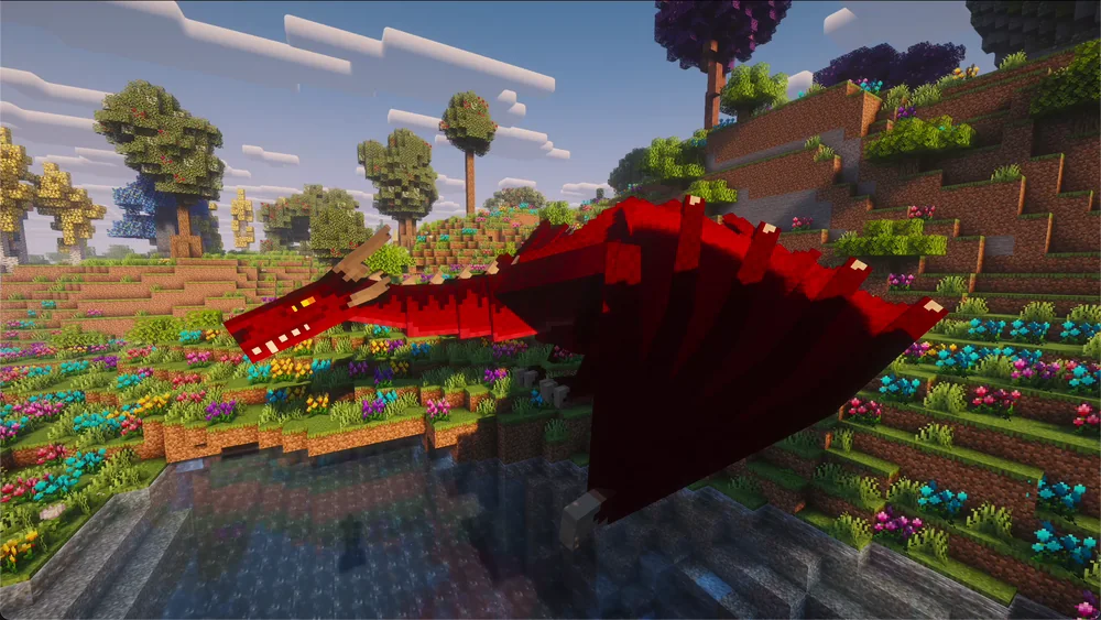 A fire dragon from Ice and Fire in All the Mods 10, set up for the shot