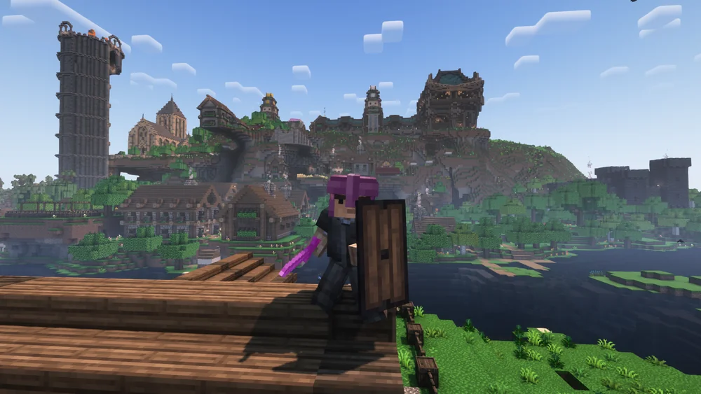 Village avec ruines de château à l’horizon