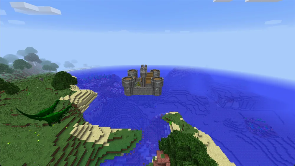 A castle in the sea and a sea serpent in RLCraft