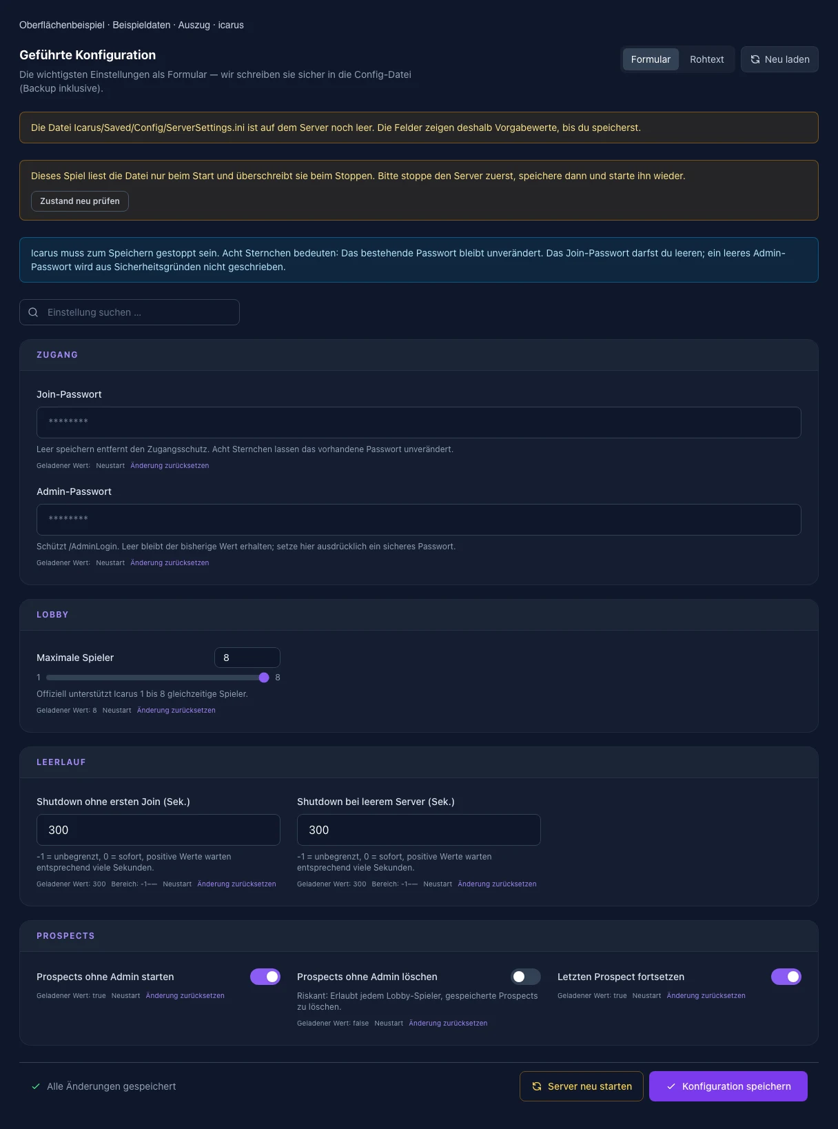 Schemata Example Icarus · Updates & Verbesserungen — game-serverhosting